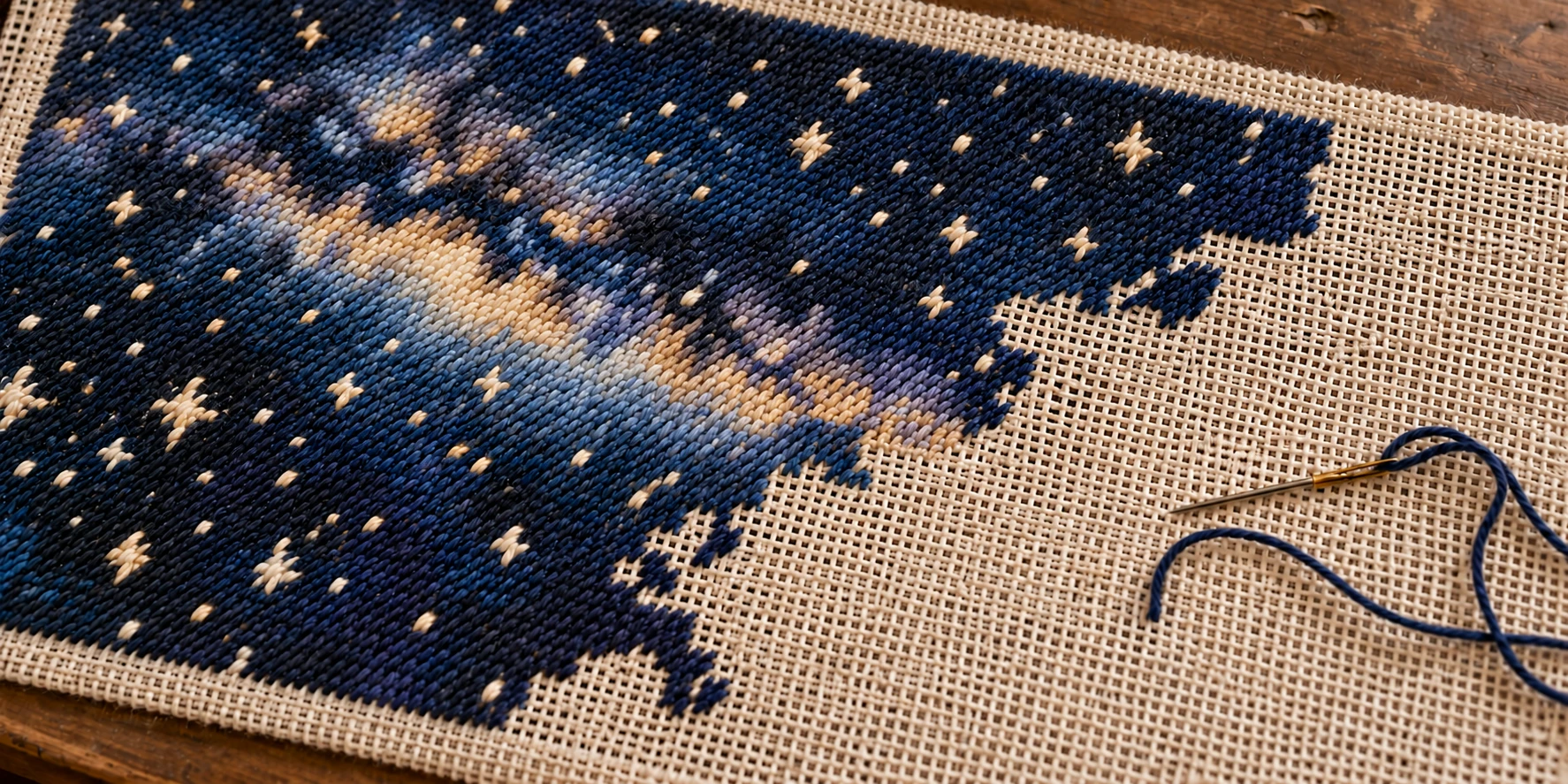 Third header: isolated stray stitches removed from the bare canvas.