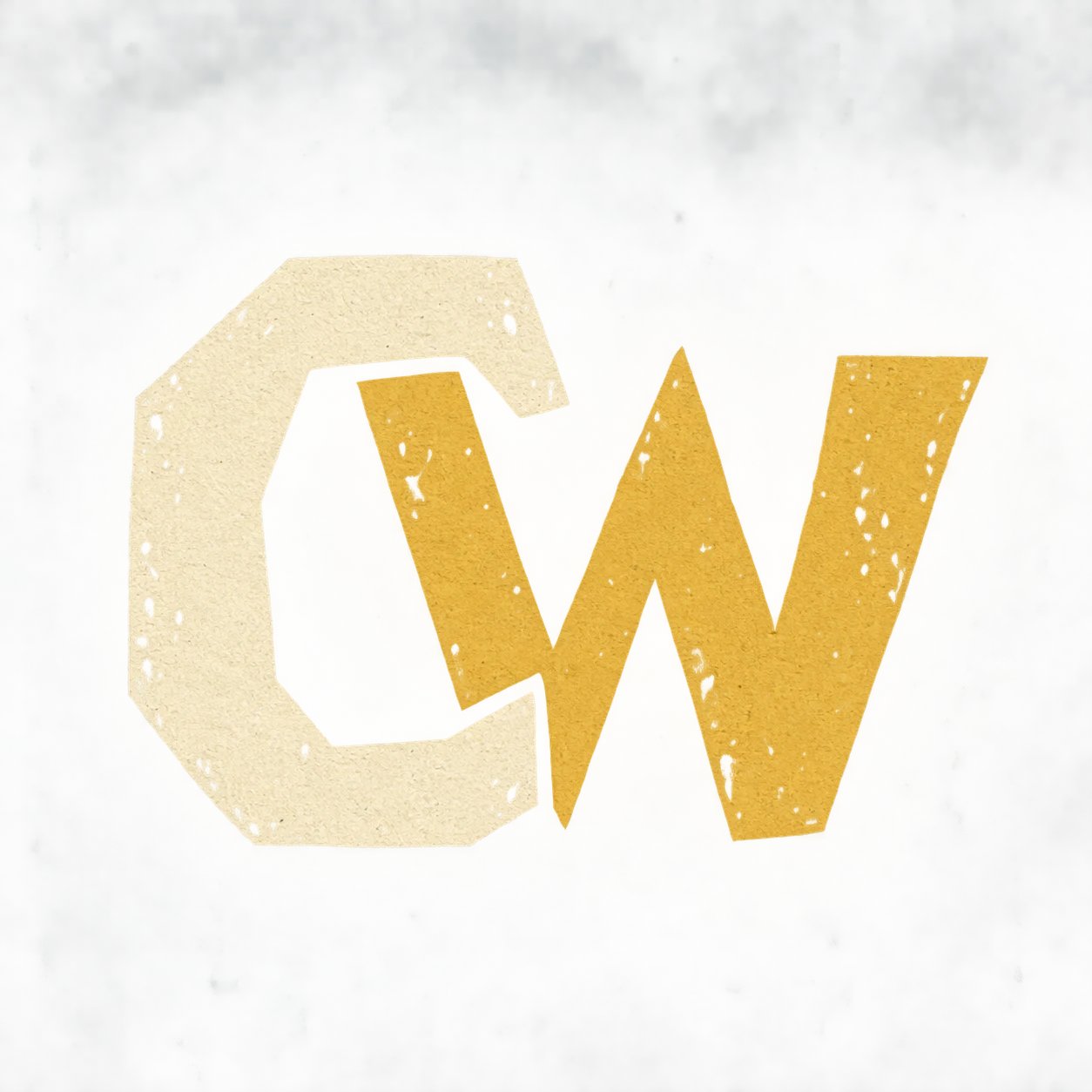 Closing signature: angular cream and mustard CW lettering on a dark teal field.