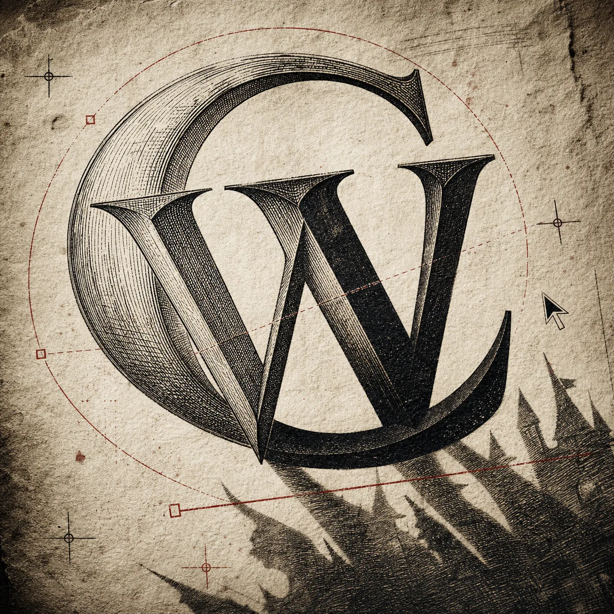 CW engraved editorial mark